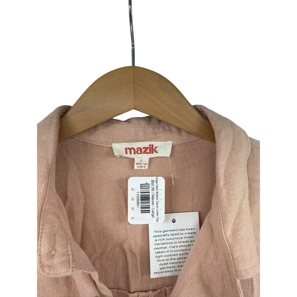 Mazik Boutique Button Up Pink Shirt Raw Hem Linen Blend Womens Large New - Picture 2 of 7